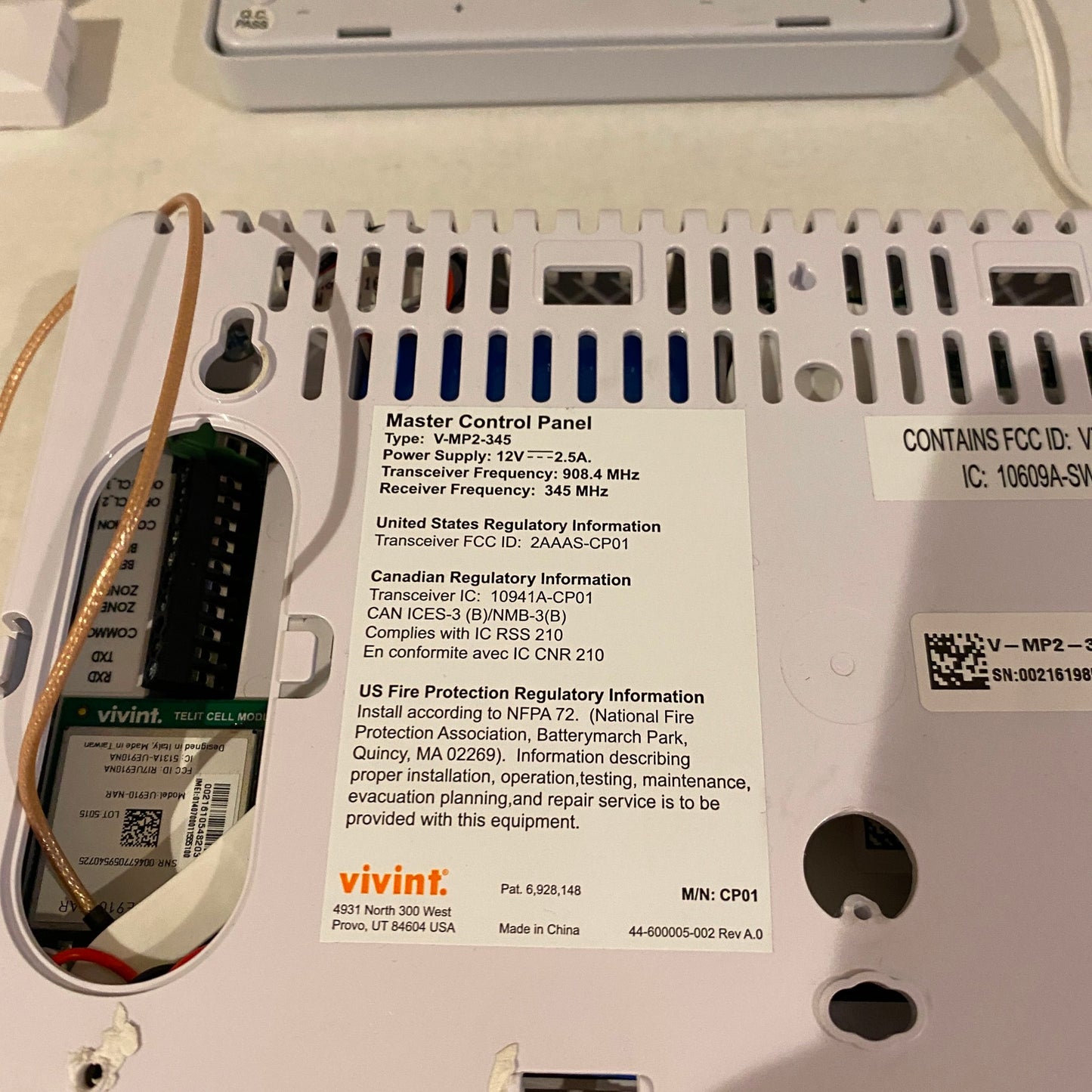 Untested - Vivint Security System Control Panel Components