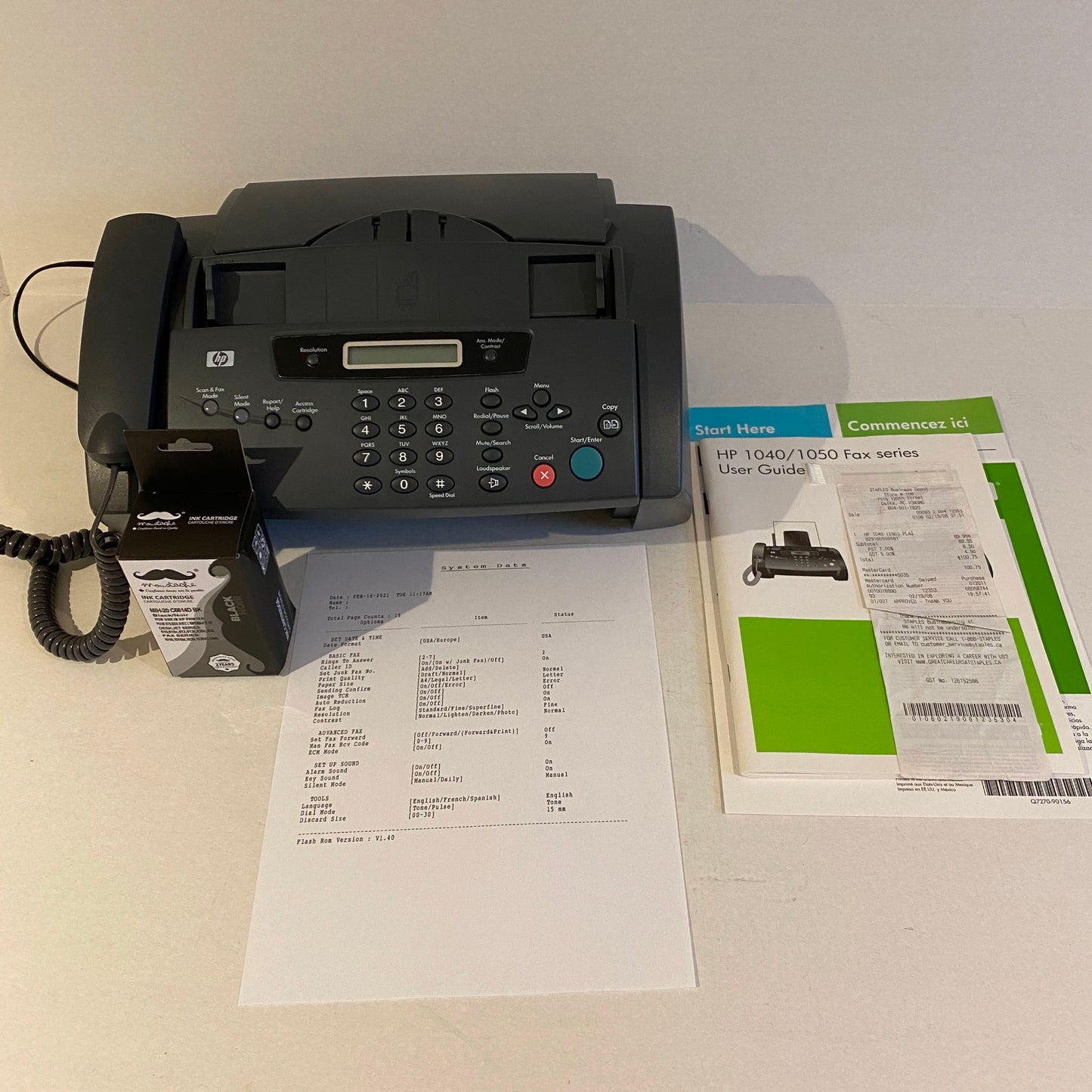 HP 1040 Inkjet Fax Machine with Built-in Telephone Handset - BW2123HH
