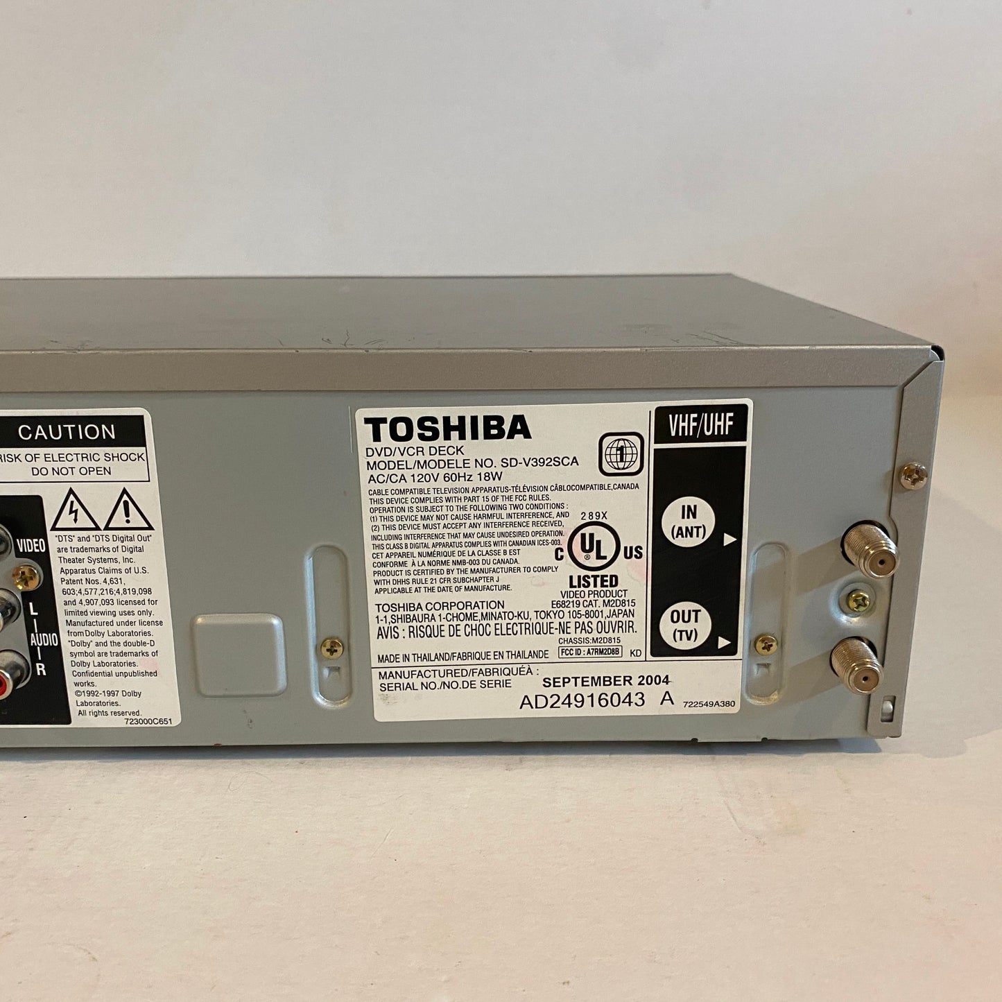 Toshiba Analog VCR DVD Combo Player Recorder - SD-V392