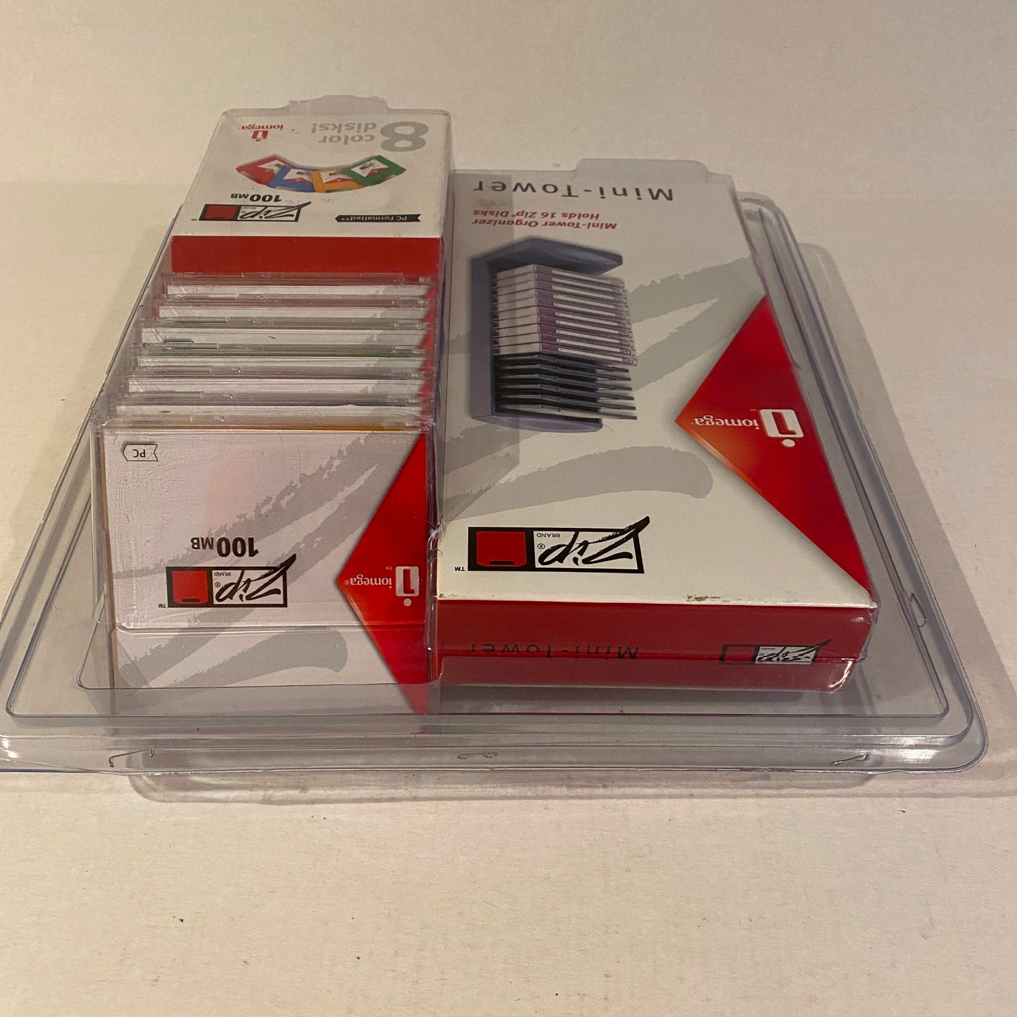 New Vintage iomega 100MB 8 Color Zip Disks and Mini Tower - PC Formatted