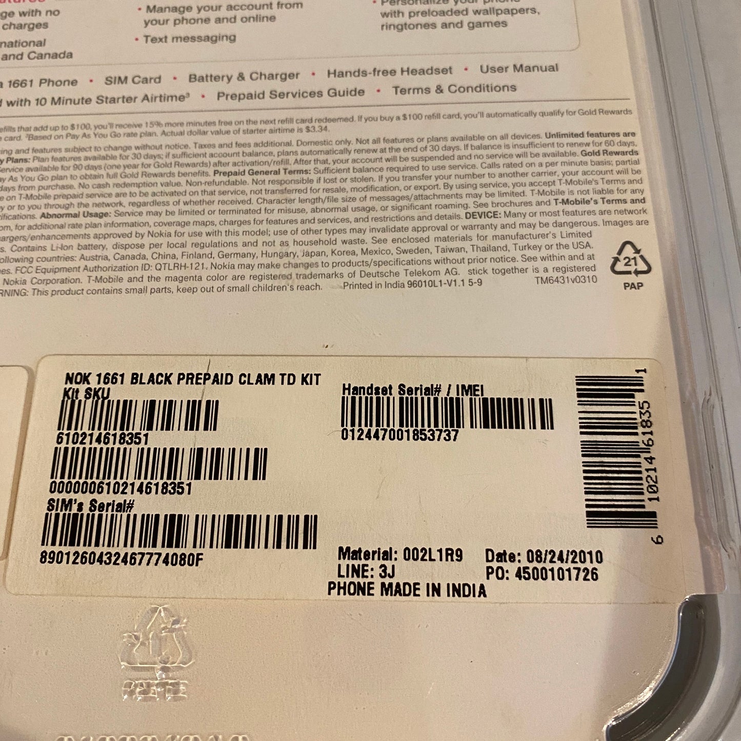 New Vintage T-Mobile Nokia 1661 Prepaid Cell Phone