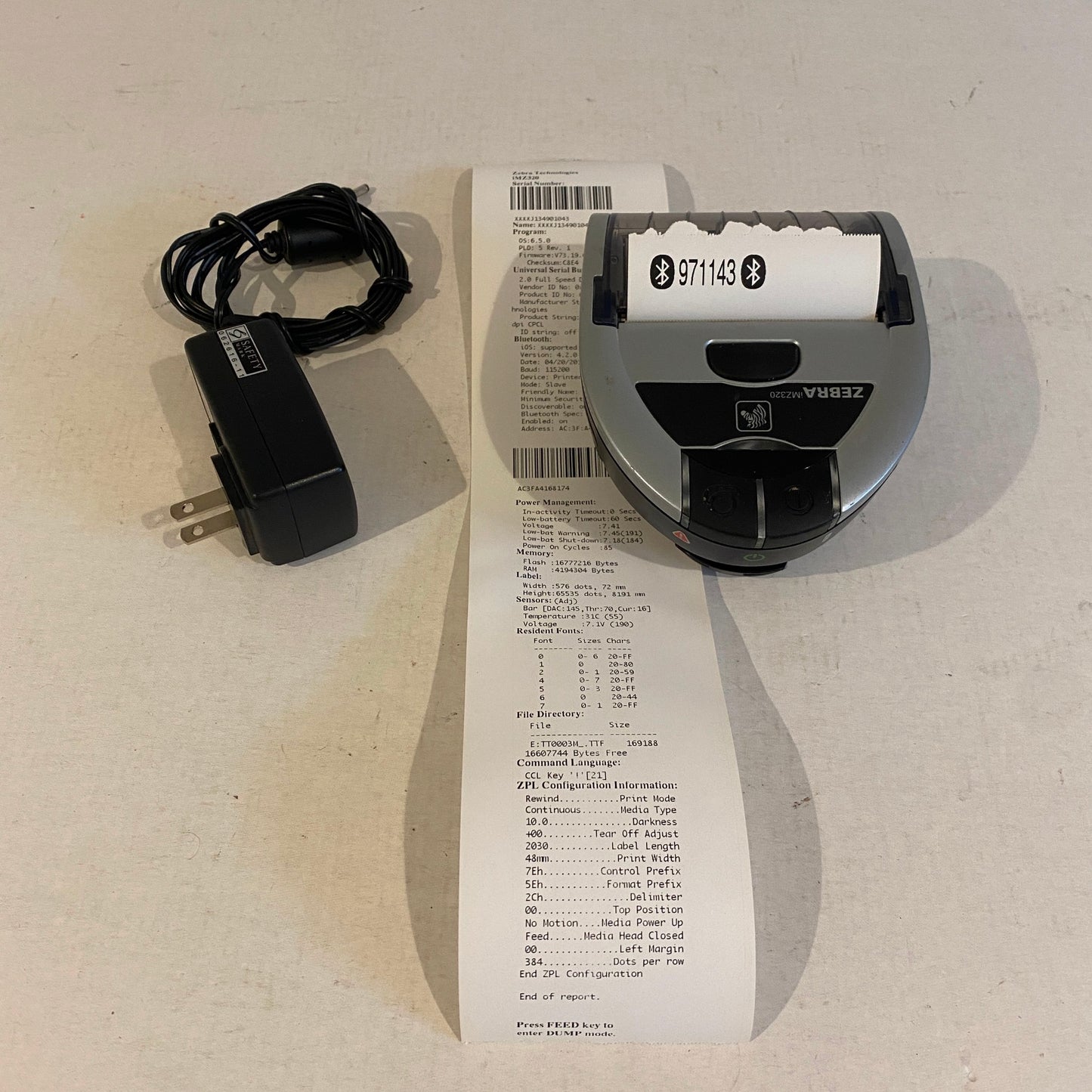 Zebra iMZ320 Mobile Wireless Bluetooth Thermal Printer - 85 batt cycles