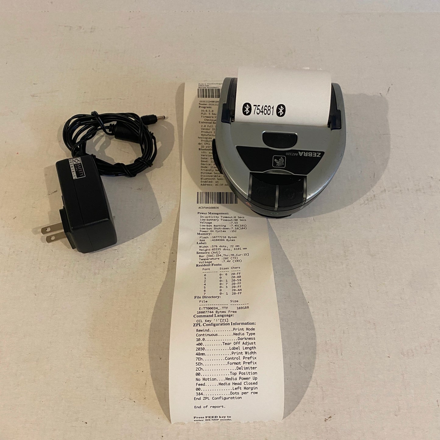 Zebra iMZ320 Mobile Wireless Bluetooth Thermal Printer - 152 batt cycles