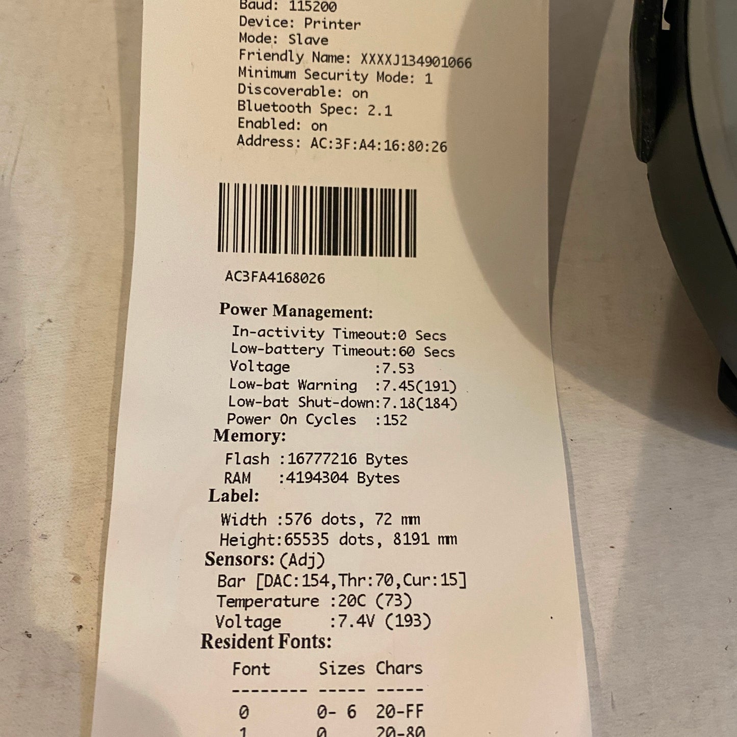 Zebra iMZ320 Mobile Wireless Bluetooth Thermal Printer - 152 batt cycles