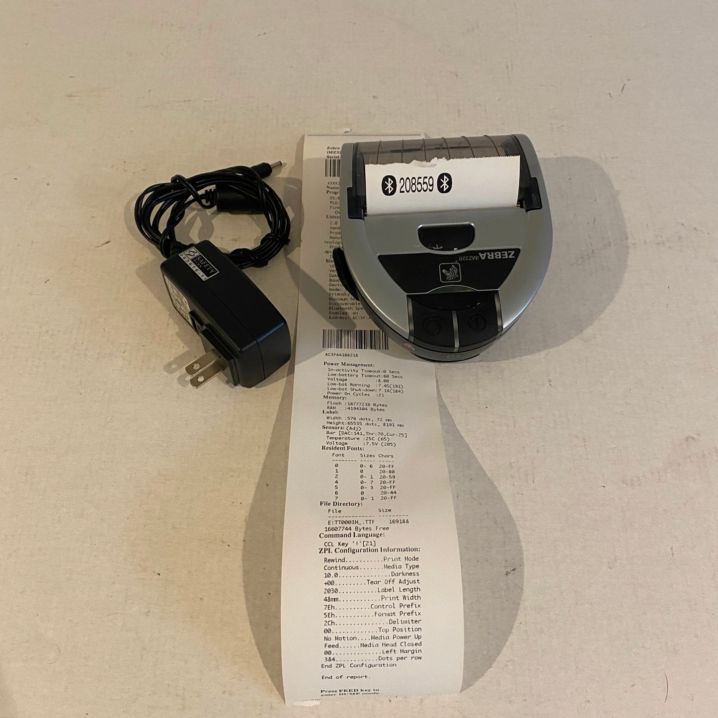 Zebra iMZ320 Mobile Wireless Bluetooth Thermal Printer - 21 batt cycles
