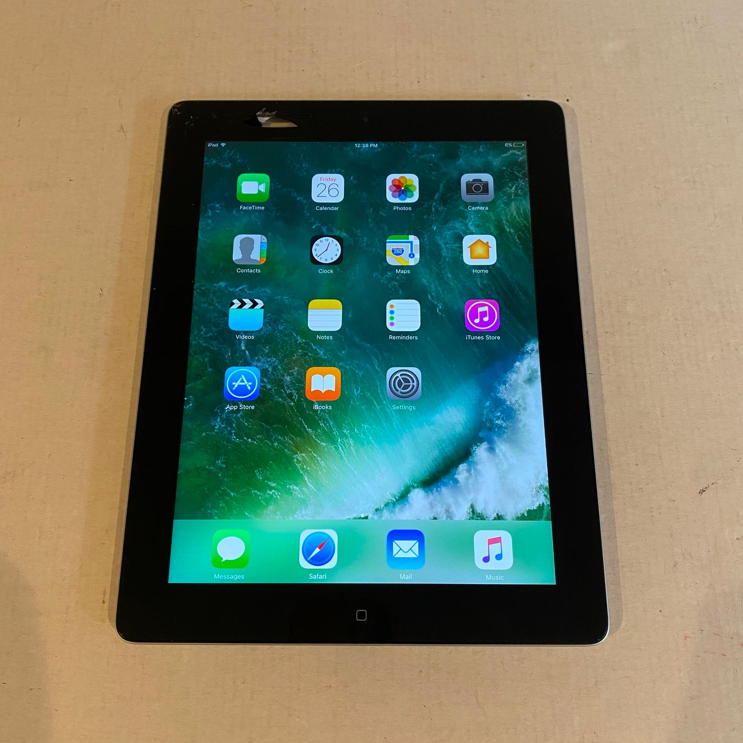 As is: Apple iPad Wi-Fi 4th Gen 32GB Black - MD511C/A - A1458 - Cracked corner