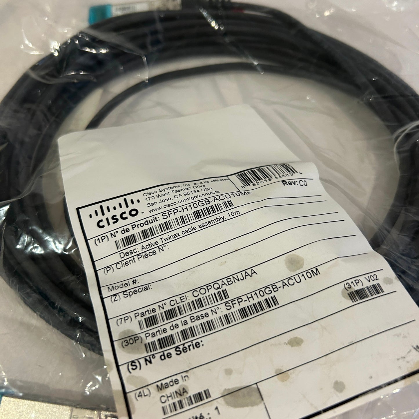Cisco SFP+ Copper Twinax Cable - Direct Attach Cable - 33 ft - SFP-H10GB-ACU10M=