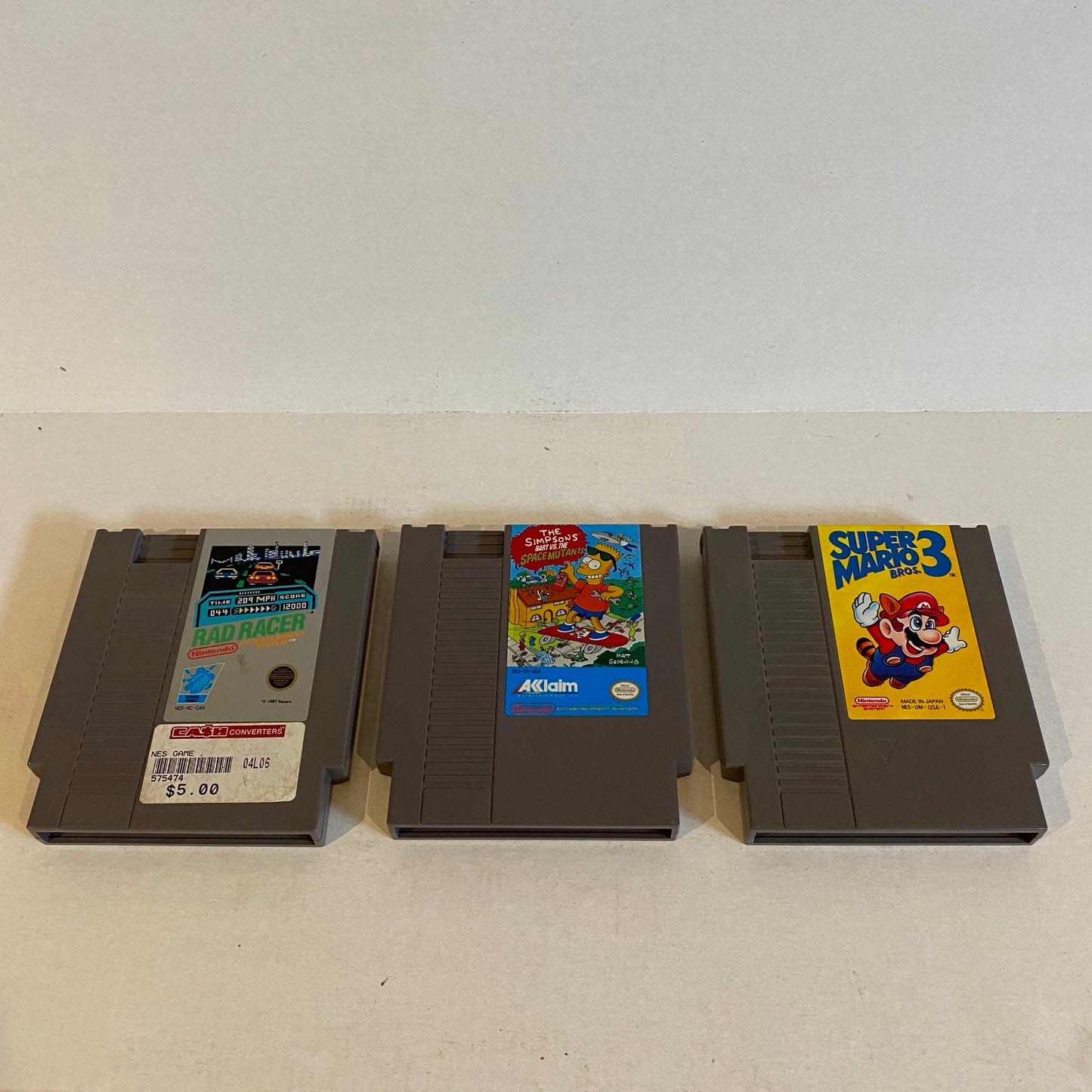 Lot of 3 NES Games - Rad Racer, Bart vs. The Space Mutants, Super Mario 3