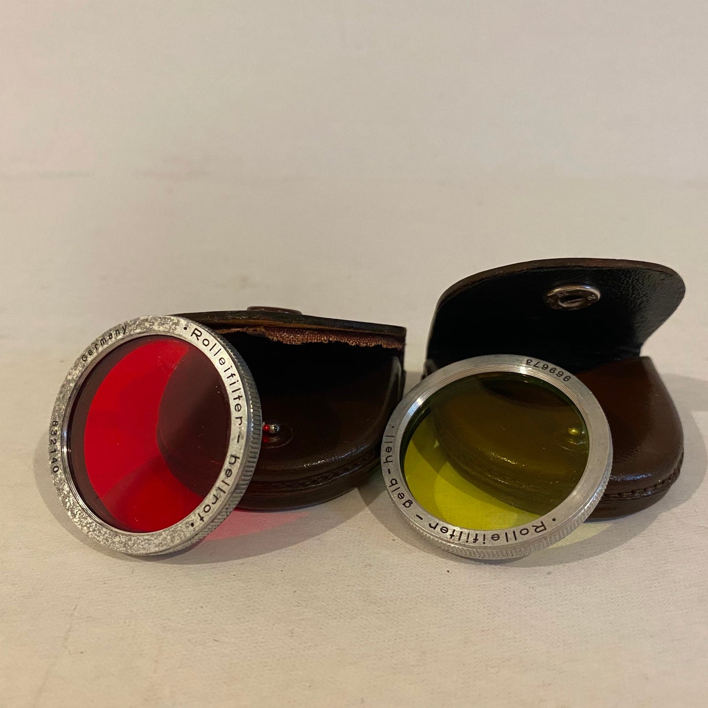 Vintage Red and Yellow Gelb Hell Rollei Filters with Snap Case