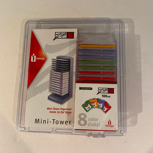 New Vintage iomega 100MB 8 Color Zip Disks and Mini Tower - PC Formatted