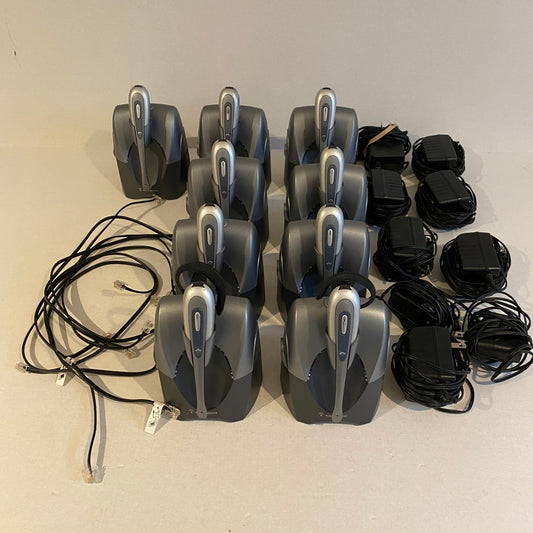 Lot of 9 Plantronics Headset, Base, Adapters - CS55