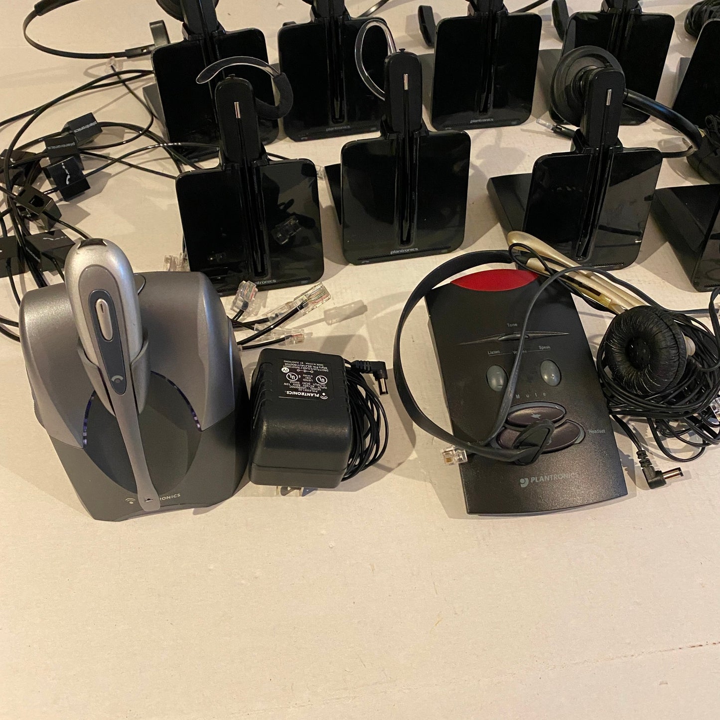Lot of Plantronics C054 CS55 S11 Wireless Headsets Charging Stand