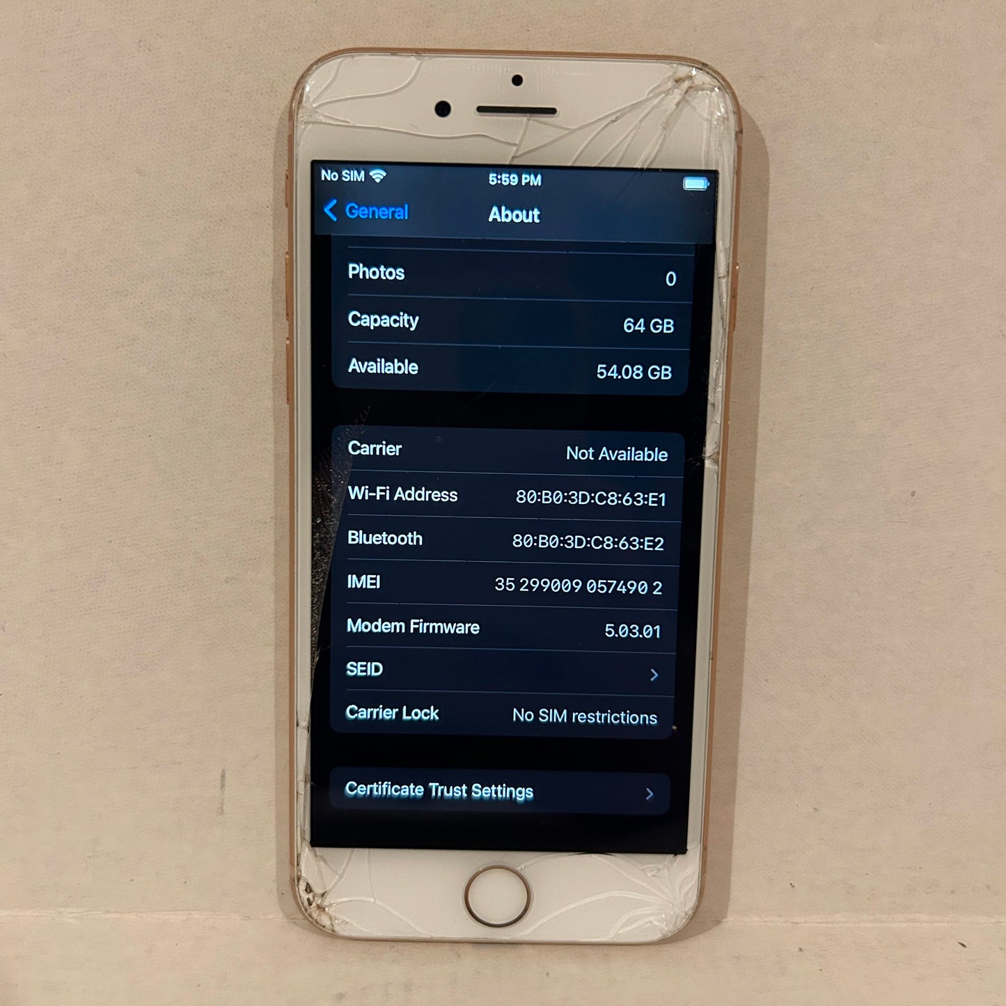 Unlocked Pink 64 GB iPhone 8 - A1905 - Cracked